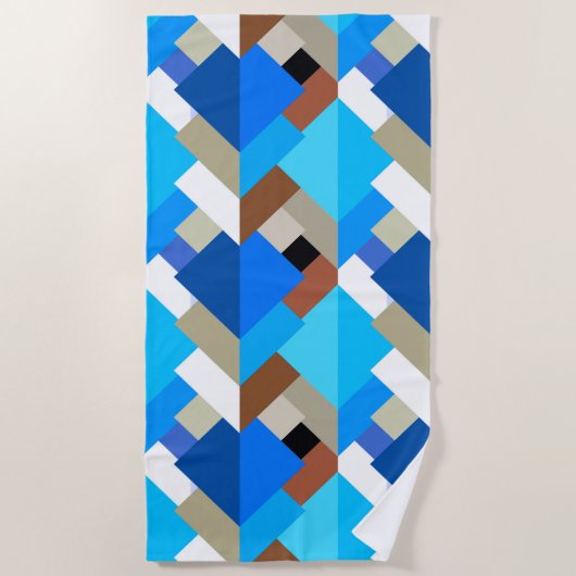 Serviette De Plage Triangles Abstraits modernes, Bleu de Cobalt et Br (Devant)