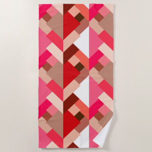 Serviette De Plage Triangles Abstraits modernes, Coral rouge et rose
