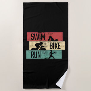 Serviette De Plage Triathlon - Course à vélo de natation