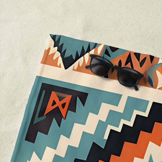 Serviette De Plage Tribal Design Zigzag Lines Motif Rec Clipart (En situation)