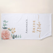 Serviette De Plage Tribu de la mariée rose gold floral eucalyptus ver (Devant)