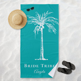 Serviette De Plage Tribu de la Mariée Teck Blanc Palmier Personnalisé