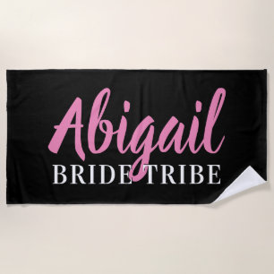 Serviette De Plage Tribu de mariée Demoiselle d'honneur Nom Rose Noir