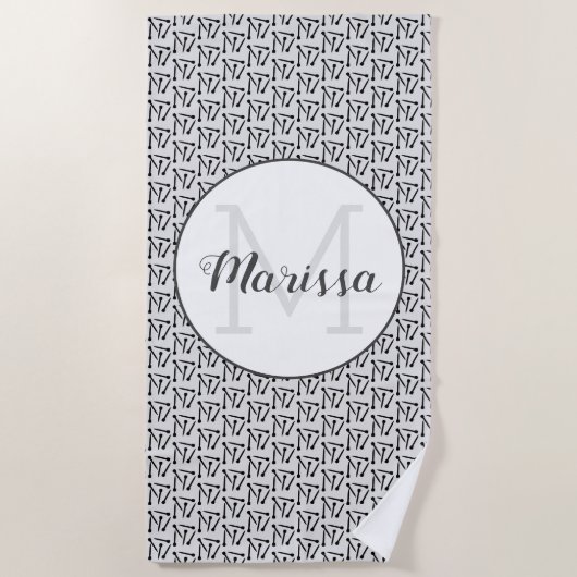 Serviette De Plage Tricot Aiguilles Fer Artisanat Nom / Initiale (Devant)