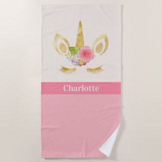 Serviette De Plage Trim Rose Unicorne Or Personnalisé Pour Les Filles