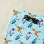 Serviette De Plage Trio de colibris avec Arrière - plan Aqua (En situation)