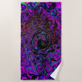 Serviette De Plage Trippy Black et Magenta Retro Liquid Swirl (Devant)
