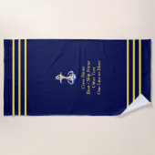 Serviette De Plage Trois bandes d'or pour l'équipage - Ajouter un nom (Devant)