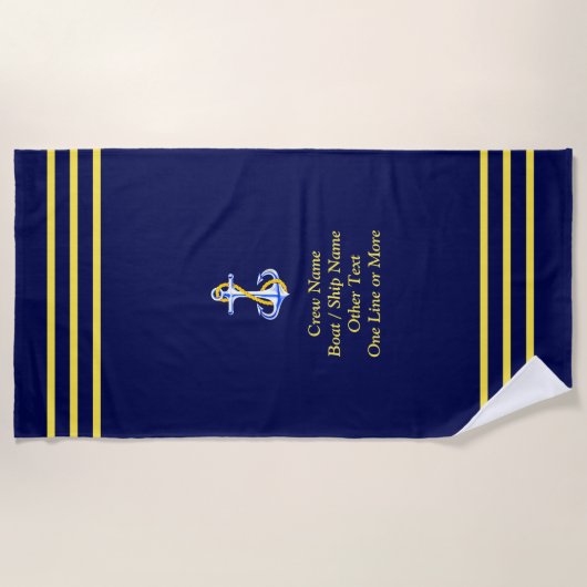 Serviette De Plage Trois bandes d'or pour l'équipage - Ajouter un nom (Devant)