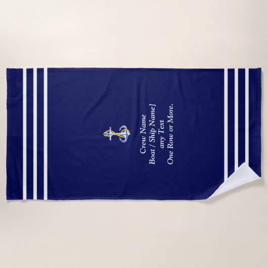 Serviette De Plage Trois bandes pour équipage - Ajouter un nom ou un  (Devant)