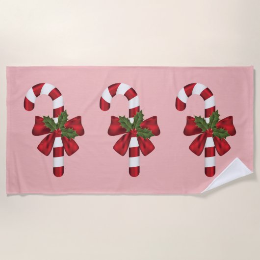 Serviette De Plage Trois Canneberges de Noël sur fond rose (Devant)