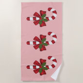 Serviette De Plage Trois Canneberges de Noël sur fond rose (Devant)