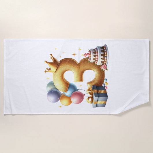 Serviette De Plage Troisième anniversaire doré (Devant)