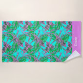 Serviette De Plage Tropical bleu vert prénom initiale moderne plage (Devant)