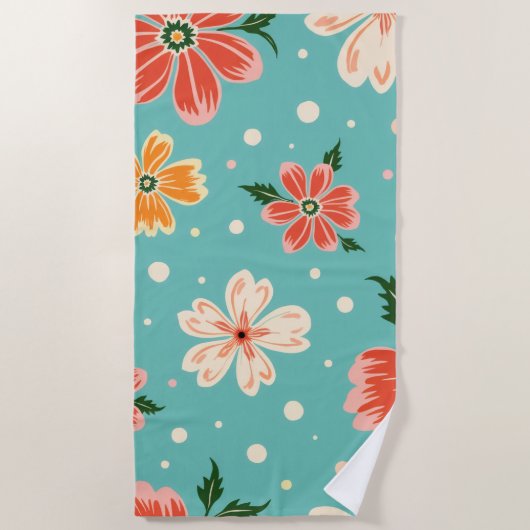 Serviette De Plage Tropical Blue Floral (Devant)