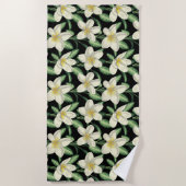 Serviette De Plage Tropical continu motif fleurs blanches feuille ver (Devant)