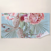 Serviette De Plage Tropical été thème Flamant rose mignon bleu modern (Devant)