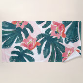 Serviette De Plage Tropical, Feuilles de palmiers, Hibiskus (Devant)