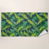 Serviette De Plage Tropical Green Leaf Fern Motif (Devant)