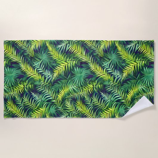 Serviette De Plage Tropical Green Leaf Fern Motif (Devant)