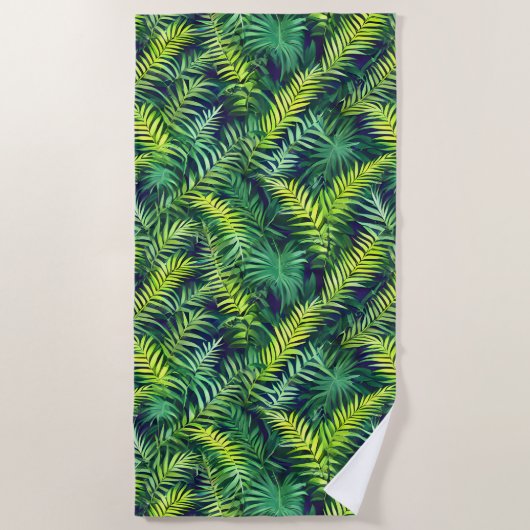 Serviette De Plage Tropical Green Leaf Fern Motif (Devant)