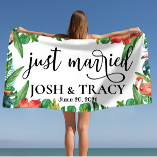 Serviette De Plage Tropical Mémé et Mari, Tout Juste Mariés sur Mesur