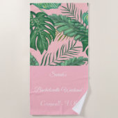 Serviette de plage Tropical Palm Girly rose Bachel (Devant)