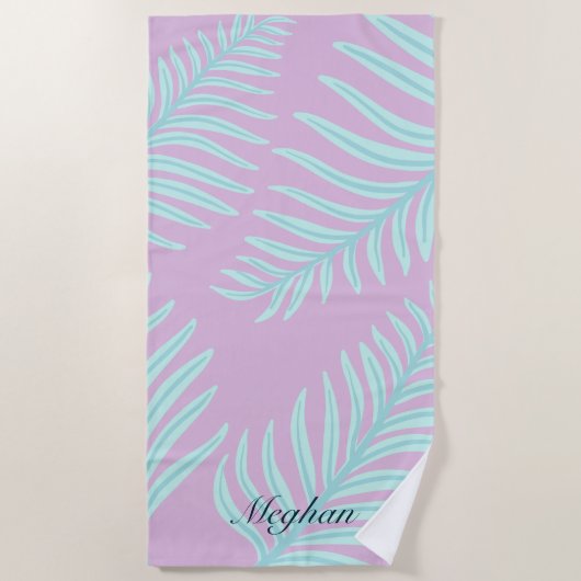 Serviette De Plage Tropical Pastel Feuilles Monogram Beach (Devant)