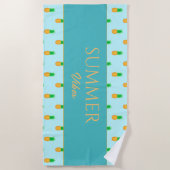 Serviette De Plage Tropical Pineapple with Summer Vibes Custom Text (Devant)