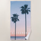 Serviette De Plage Tropical Pink & Blue Ombre Palm Tree Nom du couche (Devant)