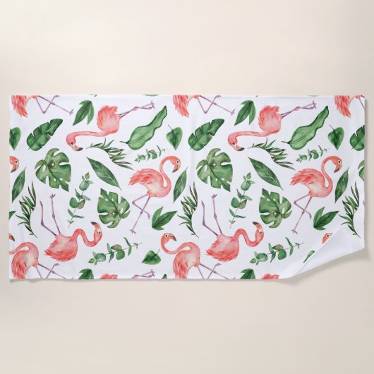 Serviette De Plage Tropical Pink Flamingo Pattern v2 (Devant)