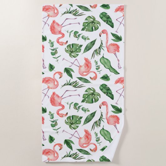 Serviette De Plage Tropical Pink Flamingo Pattern v2 (Devant)