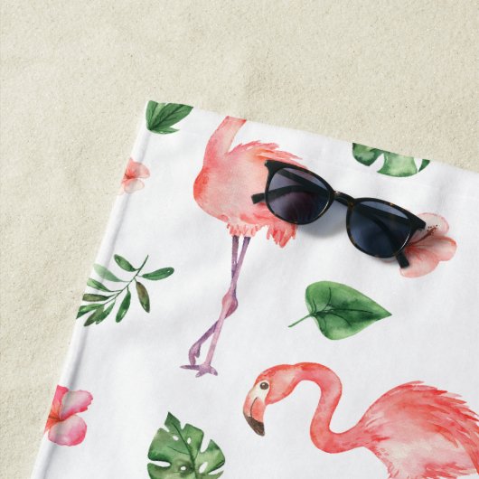 Serviette De Plage Tropical rose Flamingo (En situation)