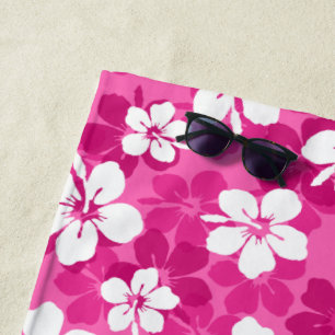 Serviette De Plage Tropical Rouge Violet blanc Hibiscus Motif de fleu