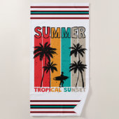 Serviette De Plage Tropical Rush : Coucher de soleil et Surf (Devant)