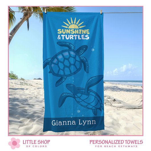 Serviette De Plage Tropical Sea Turtles Personalized