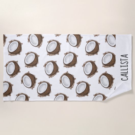 Serviette De Plage Tropical Summer Brown Blanc Coco Motif Fruit (Devant)