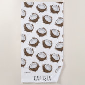 Serviette De Plage Tropical Summer Brown Blanc Coco Motif Fruit (Devant)