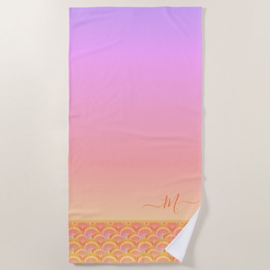 Serviette De Plage Tropical Sunset Ombre Seashell Shell élégant (Devant)