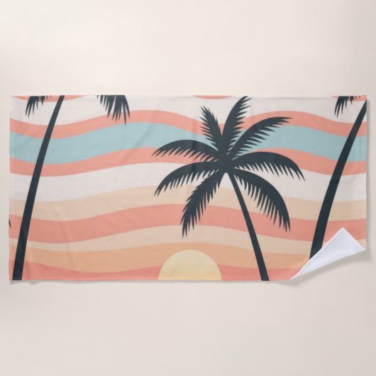 Serviette De Plage Tropical Sunset Stripes – Sunset Palms Towel (Devant)
