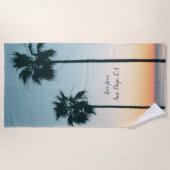 Serviette De Plage Tropical Turquoise & Orange Palm Tree Sunset Silho (Devant)
