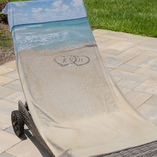 Serviette De Plage Tropical Vintage Beach Heart Shore Monogramme