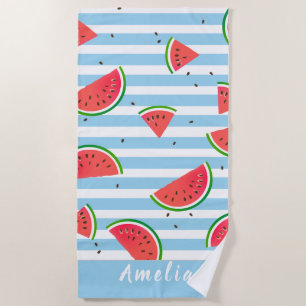Serviette De Plage Tropical Watermelon Red Stripes Personnalisé