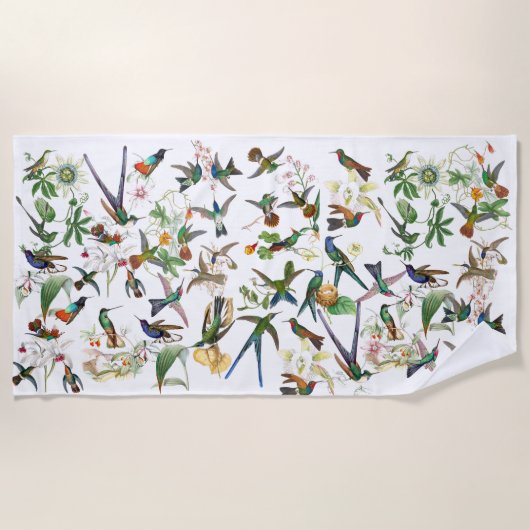 Serviette de plage tropicale de fleurs d'oiseaux (Devant)