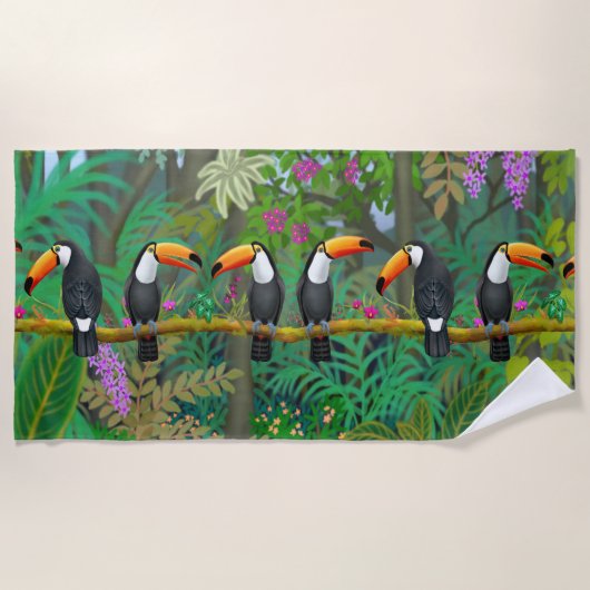 Serviette de plage tropicale d'oiseaux de toucan (Devant)