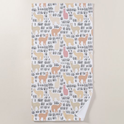 Serviette De Plage Troupeau de motif d'alpaga (Devant)