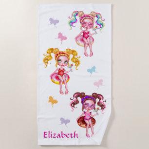 Serviette De Plage Tubes Filles Mignonnes Avec Boutons Personnalisées