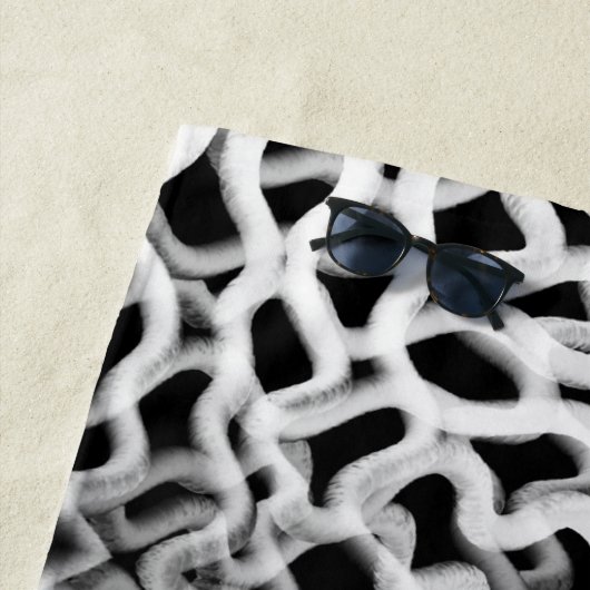 Serviette De Plage Tubulage Blanc Sur Noir (En situation)