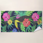 Serviette De Plage Tucan tropical et forêt tropicale Feuille (Devant)