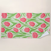 Serviette De Plage Tulipes en rouge et vert (Devant)